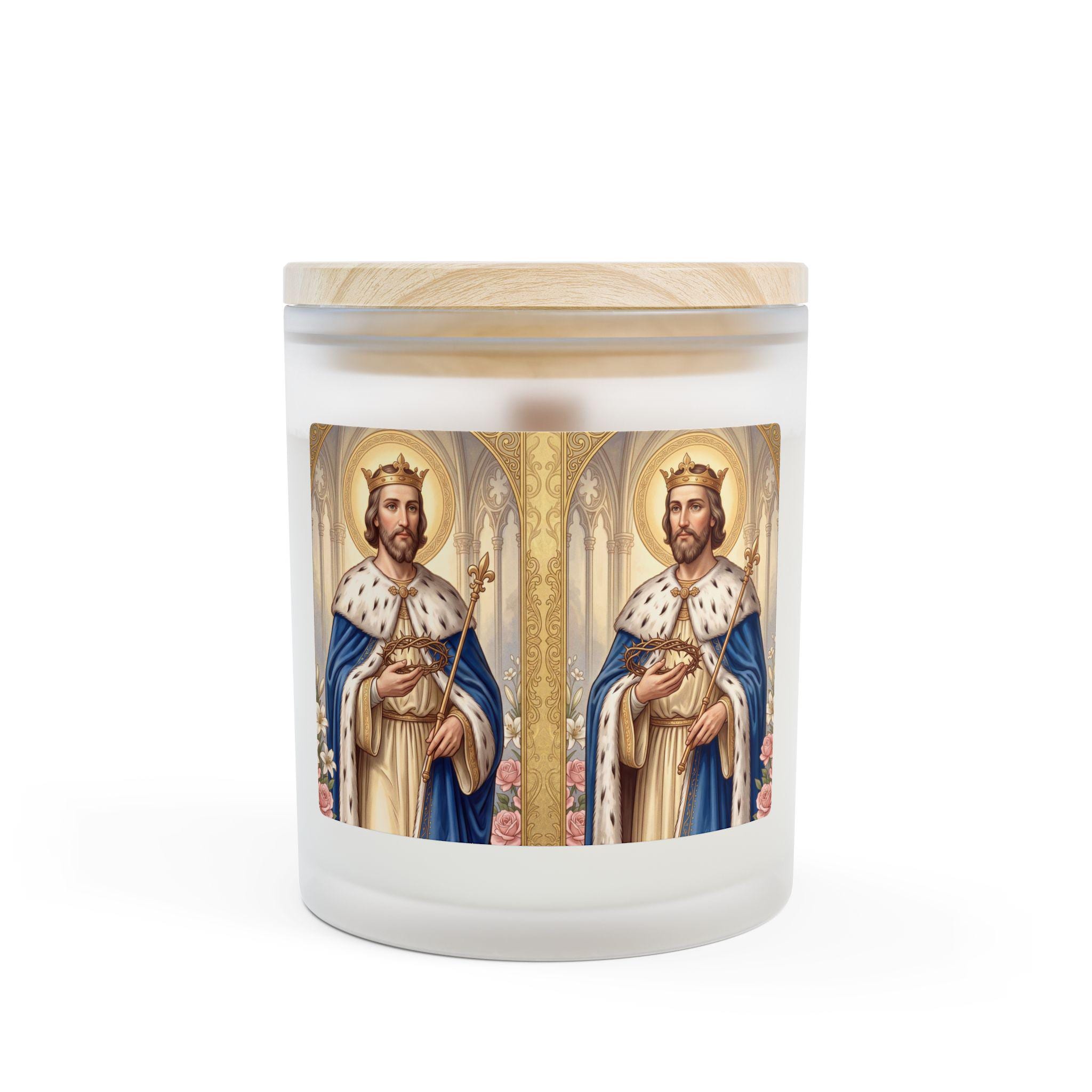 Saint Louis Frosted Glass Candle, 11 oz, Catholic Devotional Candle