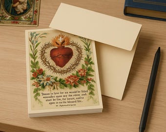 Sacred Heart Postcards with Envelopes, Set of 30, Catholic Stationery Gift