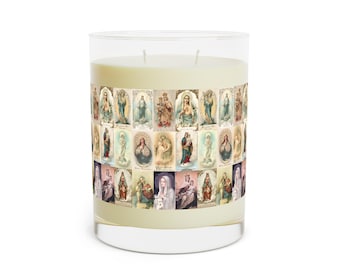 Virgin Mary Candle, Antique Holy Card Catholic Gift, Soy Wax Scented Candle for Mom, Priest, or Birthday