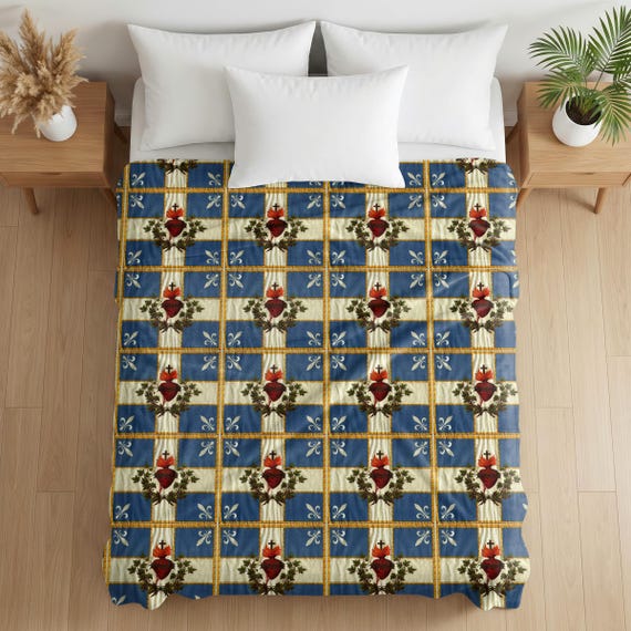 Vendee French Sacred Heart Flag Blanket | Velveteen Plush Blanket