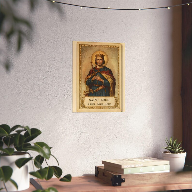 Saint Louis King of France Catholic Art Poster, Vintage Devotional Wall Print, Sacred Art Gift for Catholic Home image 4