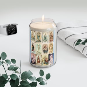 Virgin Mary Scented Prayer Candle, Antique Holy Card Catholic Gift, Marian Devotional Soy Candle for Mom, Grandma, Priest