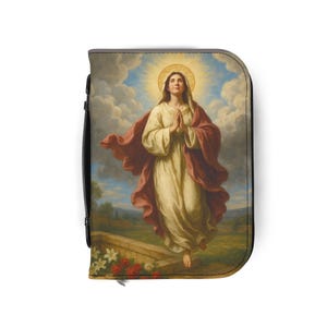 Assumption of Mary Bible Cover, Catholic Gift for Mom or Confirmation, Marian PU Leather Zip Bible Case image 6
