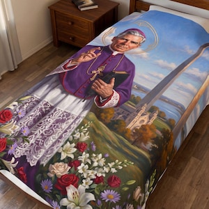 Blessed Fulton Sheen Velveteen Blanket, Soft Catholic Throw, Gift for Prayer Corner or Home image 1