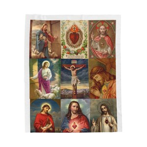 Sacred Heart of Jesus Blanket, Catholic Devotional Throw, Marian Collage Plush Blanket Gift image 5