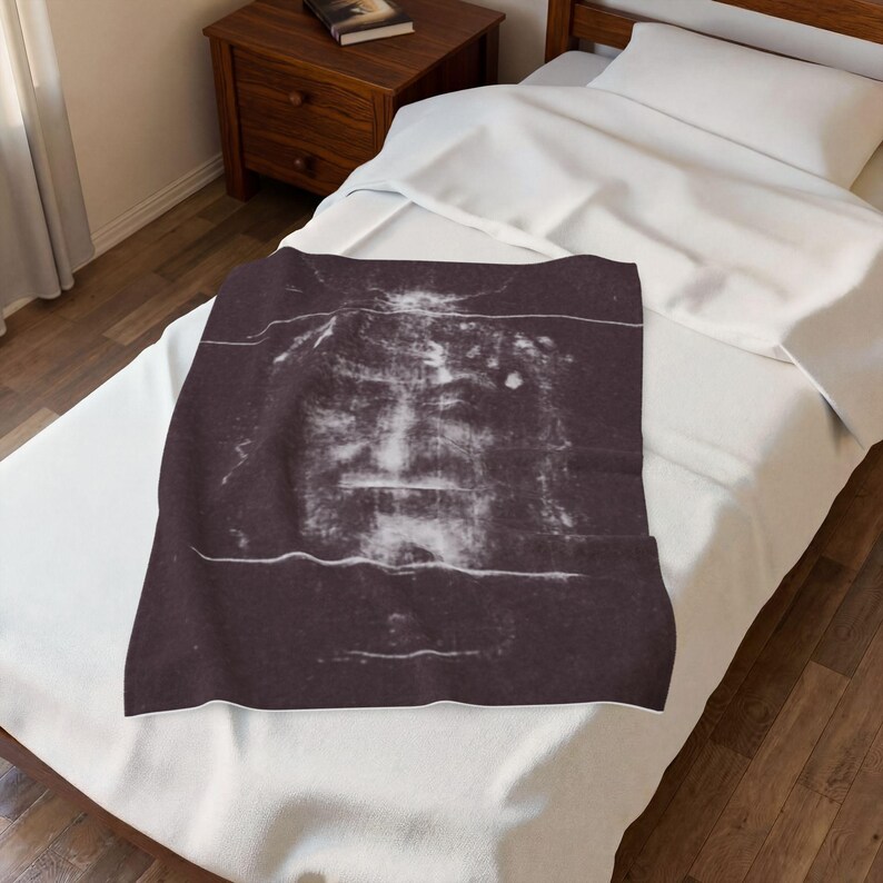 Shroud of Turin Blanket, Catholic Prayer Throw, Holy Face of Jesus Gift for Catholic Home image 5