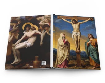 Diário com linhas sobre a Crucificação, Caderno de Orações Católicas, Presente Devocional de Capa Dura