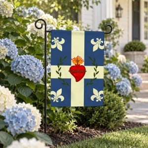 Sacred Heart Garden Flag, Traditional Catholic Outdoor Banner, Fleur-de-Lis Devotional Flag for Catholic Home