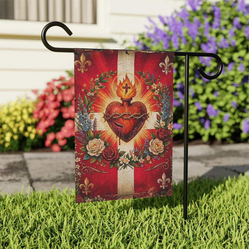 Sacred Heart of Jesus Garden Flag, Traditional Catholic Outdoor Banner, Devotional Catholic Home Decor Gift image 6
