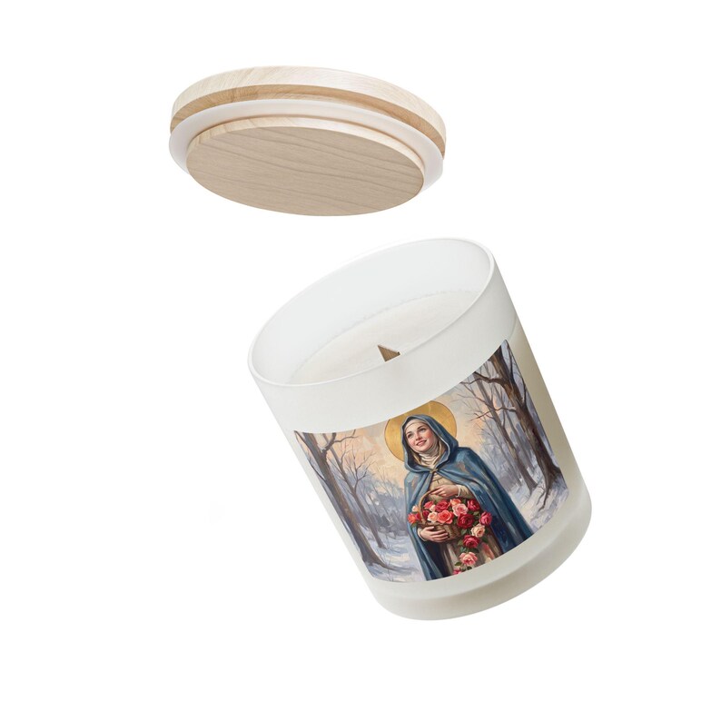 Saint Elizabeth of Hungary Wooden Wick Candle, 11oz Frosted Glass, Hospital Worker Gift image 17