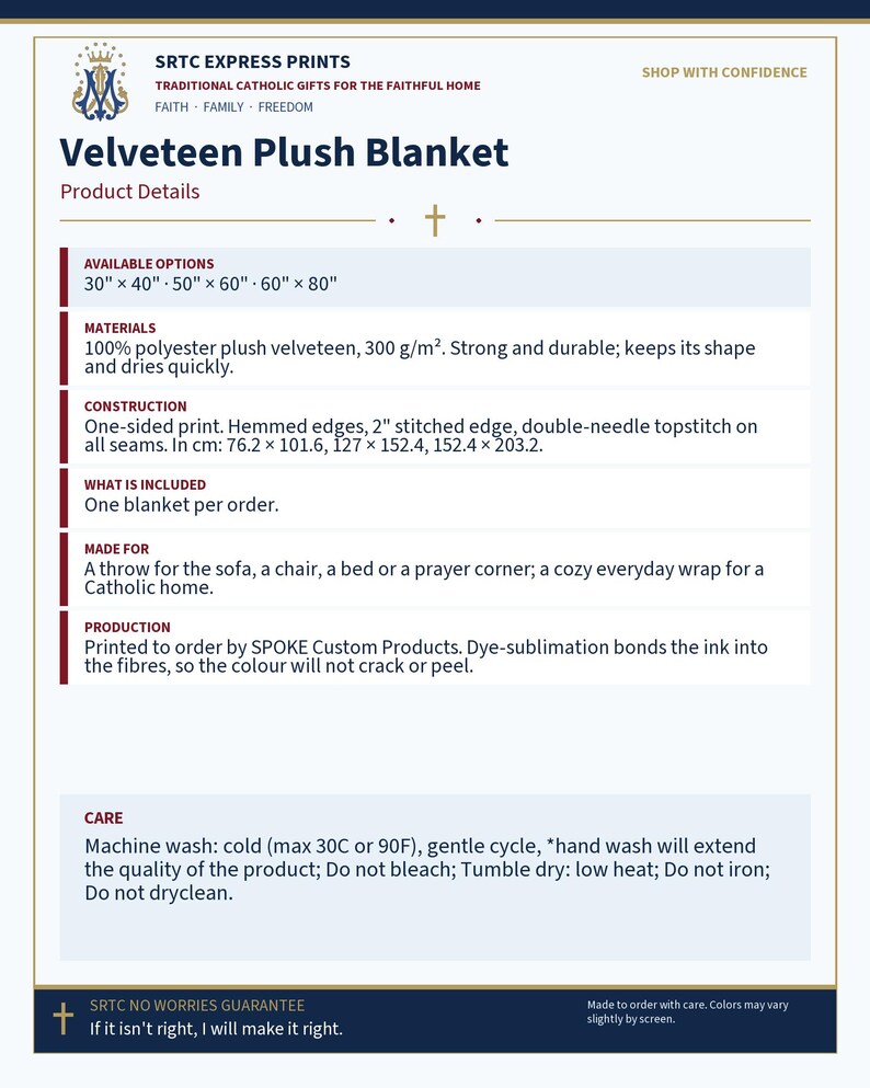 Product details card for the Holy Face plush blanket