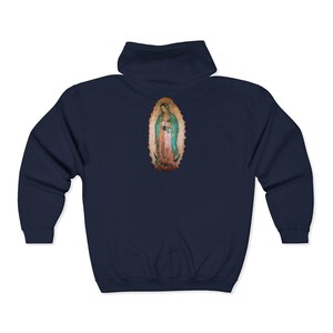 Our Lady of Guadalupe Full Zip Hoodie, Mexican Flag Catholic Sweatshirt, Marian Gift for Him or Her image 8