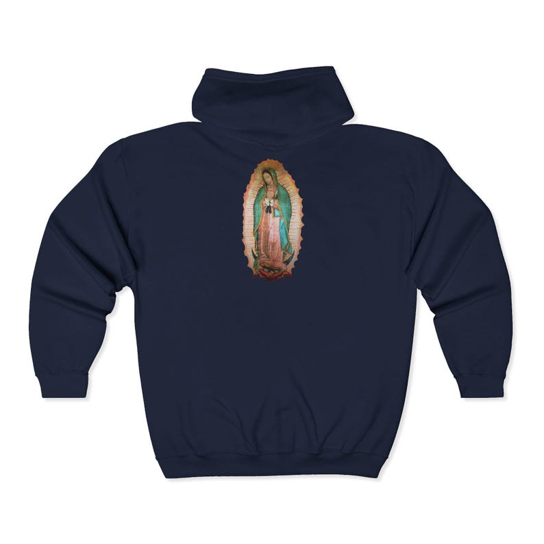 Our Lady of Guadalupe Full Zip Hoodie, Mexican Flag Catholic Sweatshirt, Marian Gift for Him or Her image 8
