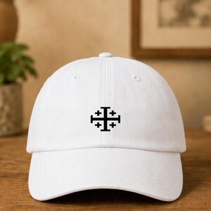 Jerusalem Cross Embroidered Cap, Catholic Crusader Knight Hat, Christian Gift for Dad Pastor Men