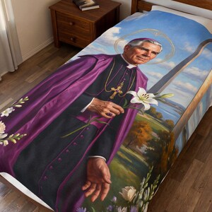 Blessed Fulton Sheen Blanket, Catholic Plush Throw, Archbishop Sheen Evangelization Keepsake Gift image 9