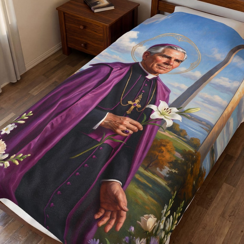 Blessed Fulton Sheen Blanket, Catholic Plush Throw, Archbishop Sheen Evangelization Keepsake Gift image 9