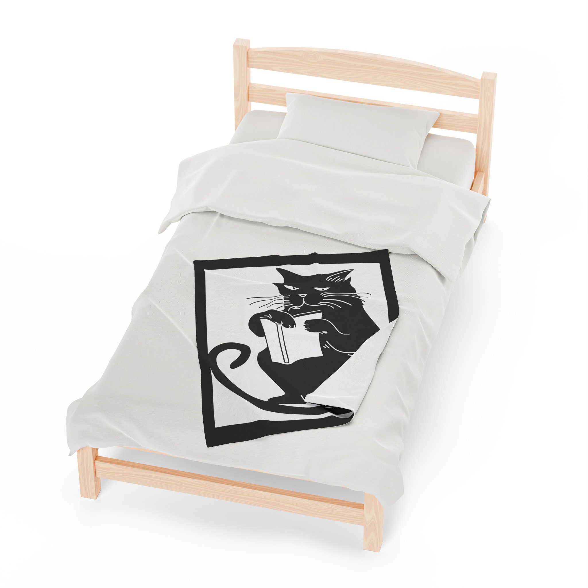 Book Lover Gift Blanket | Black Cat Themed Flannel Throw 80x60 Inches For Readers & Cat Lovers