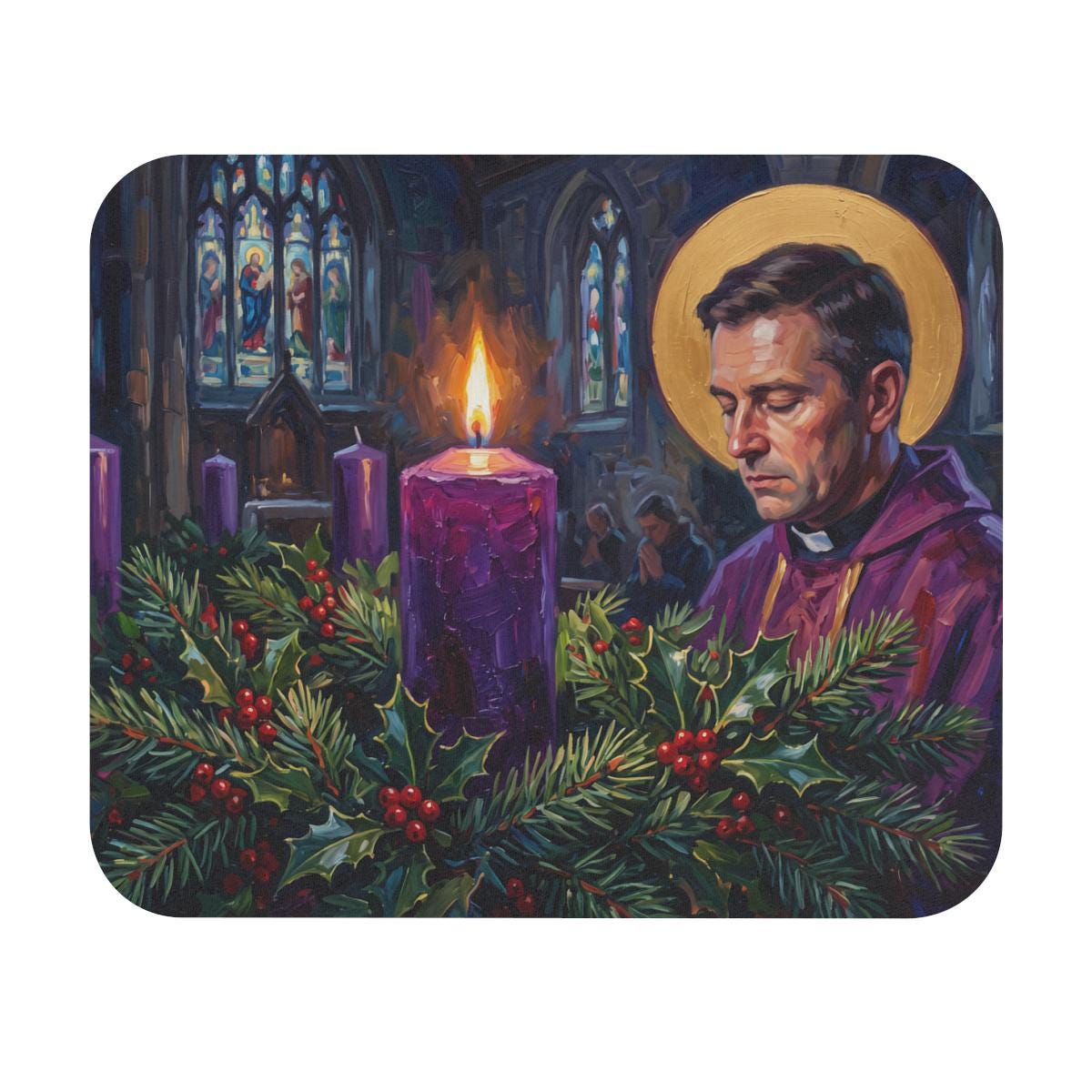 Advent Wreath Mouse Pad, First Sunday of Advent, Catholic Desk Decor