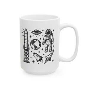Taza del programa espacial de los años 60, taza de café con cohetes y astronautas, regalo para amantes del espacio o estudiantes de ciencias.