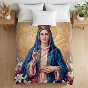 Queenship of Mary Velveteen Blanket, Marian Devotional Throw, Catholic Gift