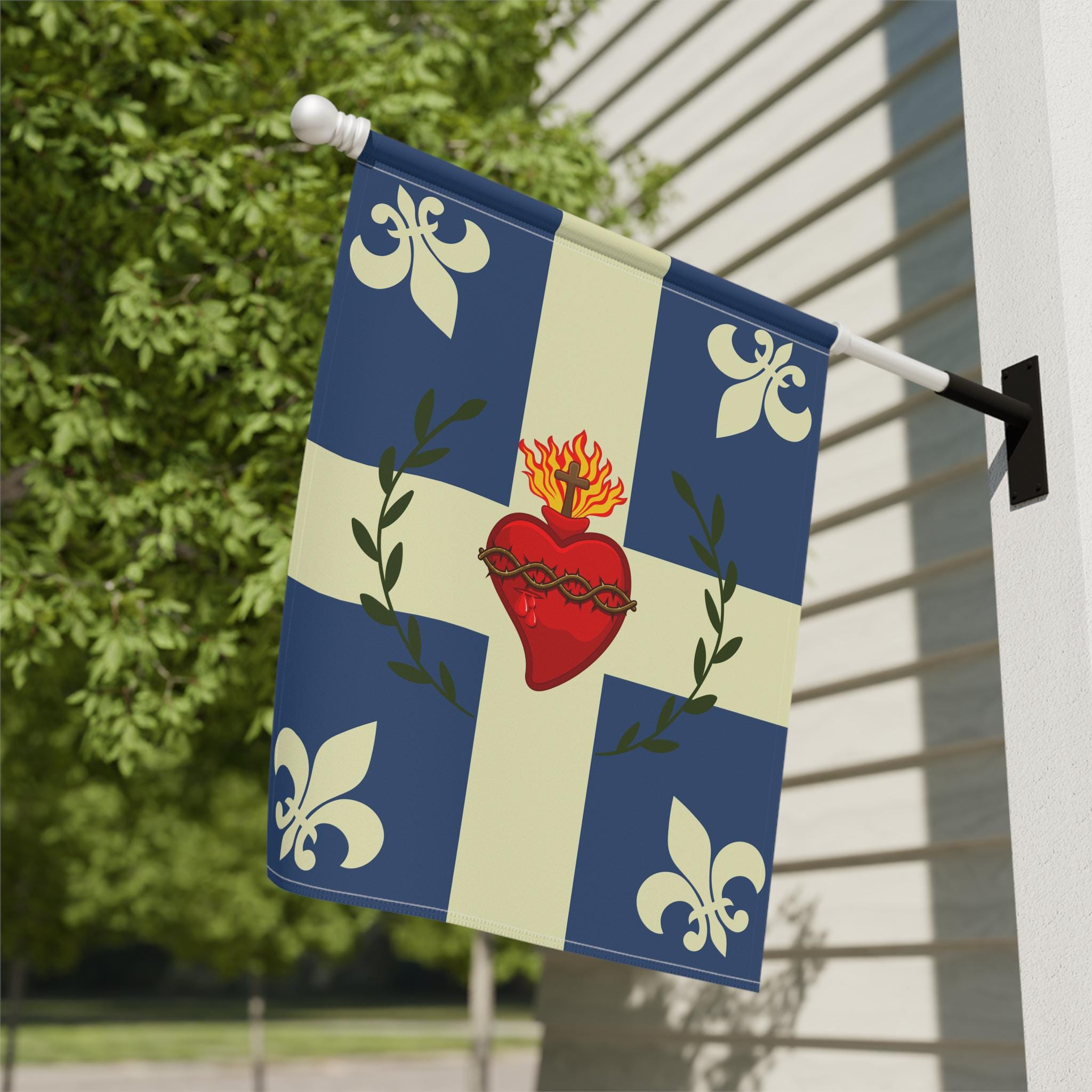 Sacred Heart Garden Flag, Traditional Catholic Outdoor Banner, Fleur-de-Lis Devotional Flag for Catholic Home