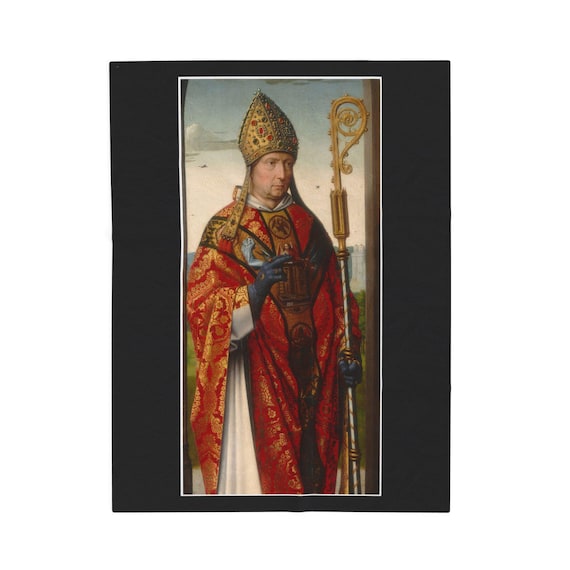 St. Nicholas Bishop of Myra Velveteen Blanket, Devotional Throw for Catholic Home