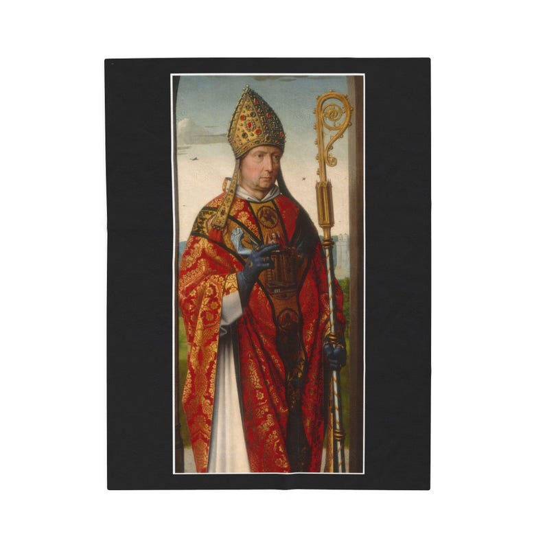 St. Nicholas Bishop of Myra Velveteen Blanket, Devotional Throw for Catholic Home image 1