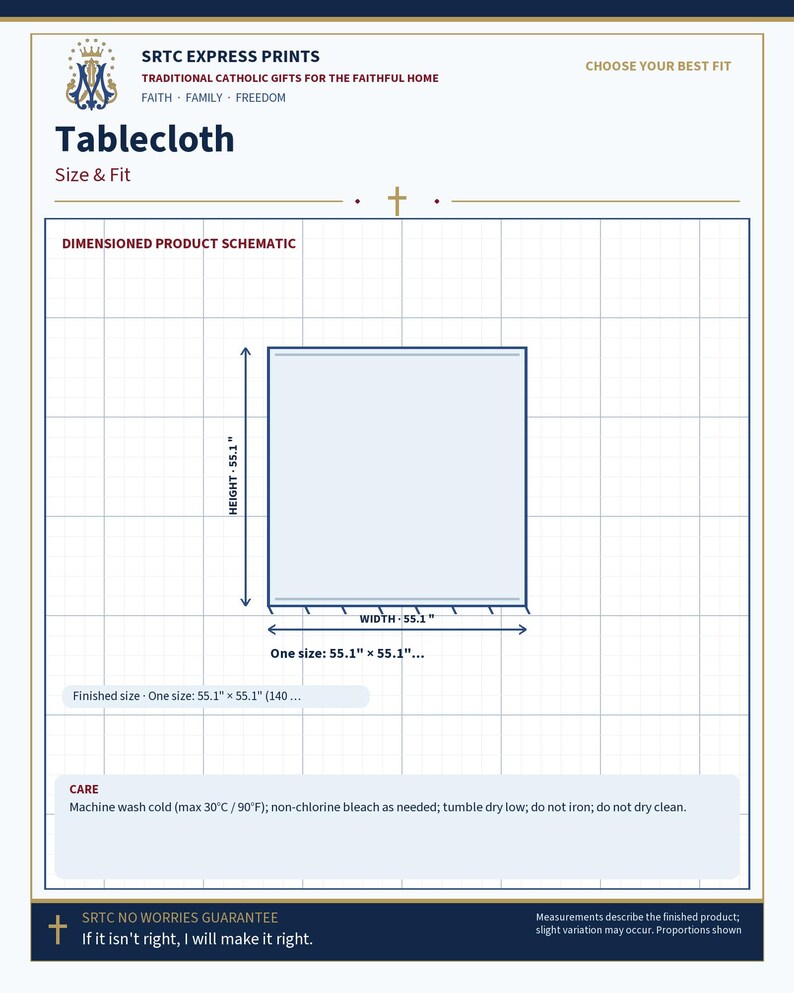 Size and fit chart for the Advent Catholic gift