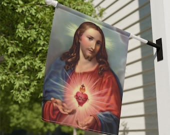 Jesus Sacred Heart Catholic Christian Home and Garden Banner - Show your faith outdoors!