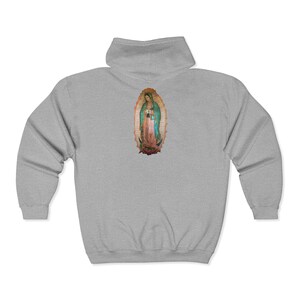 Our Lady of Guadalupe Full Zip Hoodie, Mexican Flag Catholic Sweatshirt, Marian Gift for Him or Her image 4