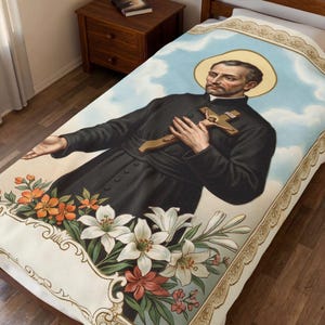 Saint Peter Claver Plush Throw Blanket, Catholic Priest Missionary Gift, Soft Velveteen Sacred Art image 9