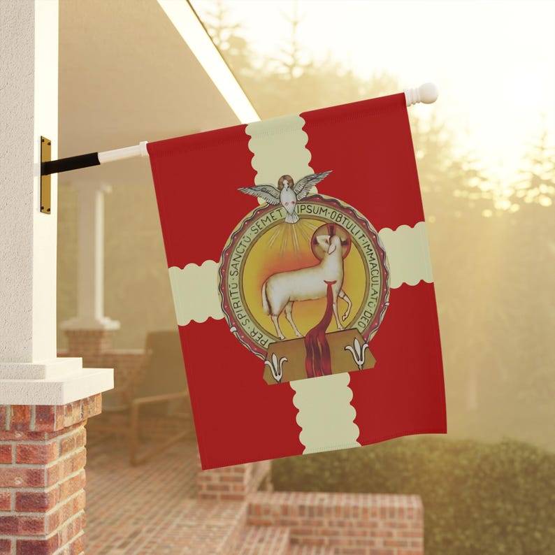 Precious Blood of Jesus Garden Flag, Catholic Lamb of God Outdoor Banner, Sacred Heart Devotional Yard Flag image 1