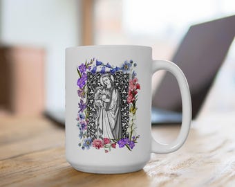 Mug Vierge Marie, cadeau marial catholique, tasse en céramique Notre-Dame Ave Maria pour maman catholique, verre de prière et de dévotion