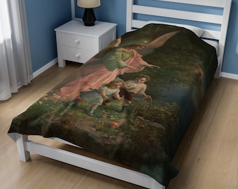 Guardian Angel Velveteen Blanket, Catholic Gift