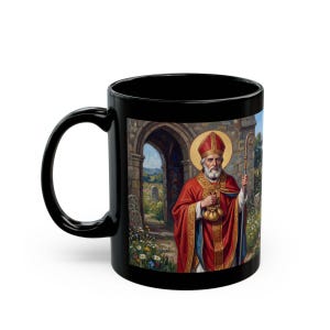 Styled photograph of St. Nicholas black mug