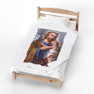 Lilies of St. Joseph Velveteen Blanket, Catholic Nursery Throw, Godfather or New Baby Baptism Gift image 13