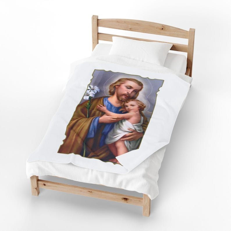 Lilies of St. Joseph Velveteen Blanket, Catholic Nursery Throw, Godfather or New Baby Baptism Gift image 13