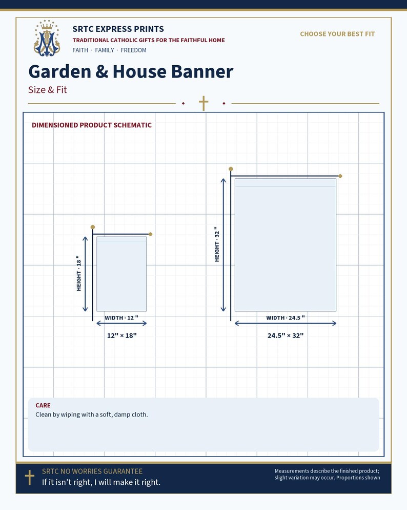 Size and fit chart for the Advent garden flag