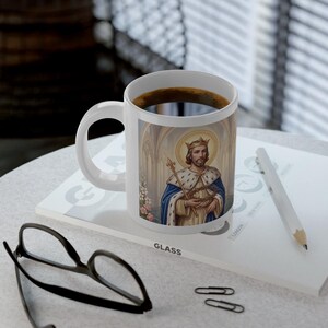 Saint Louis Jumbo Mug, King Louis IX Catholic Coffee Cup, Traditional Sacred Art image 6