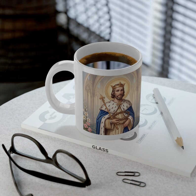 Saint Louis Jumbo Mug, King Louis IX Catholic Coffee Cup, Traditional Sacred Art image 6