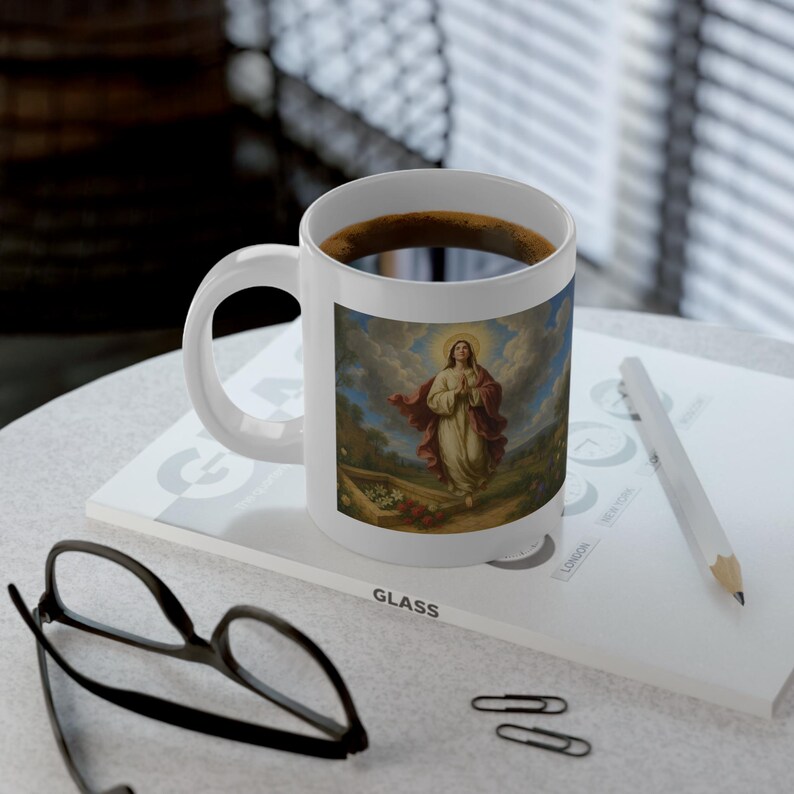Jumbo 20oz Catholic Mug, Assumption of Mary Gift for Mom, Large Ceramic Marian Devotional Coffee Cup image 5