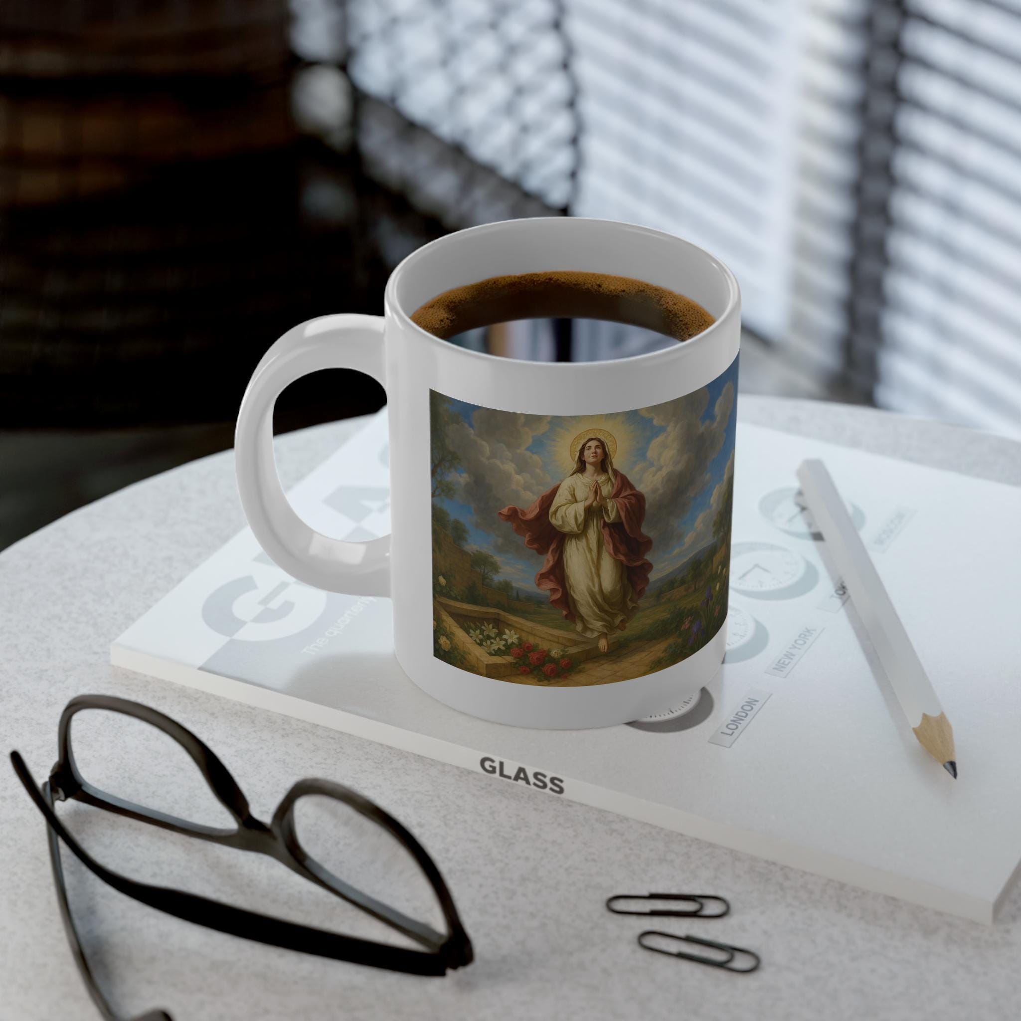 Jumbo 20oz Catholic Mug, Assumption of Mary Gift for Mom, Large Ceramic Marian Devotional Coffee Cup