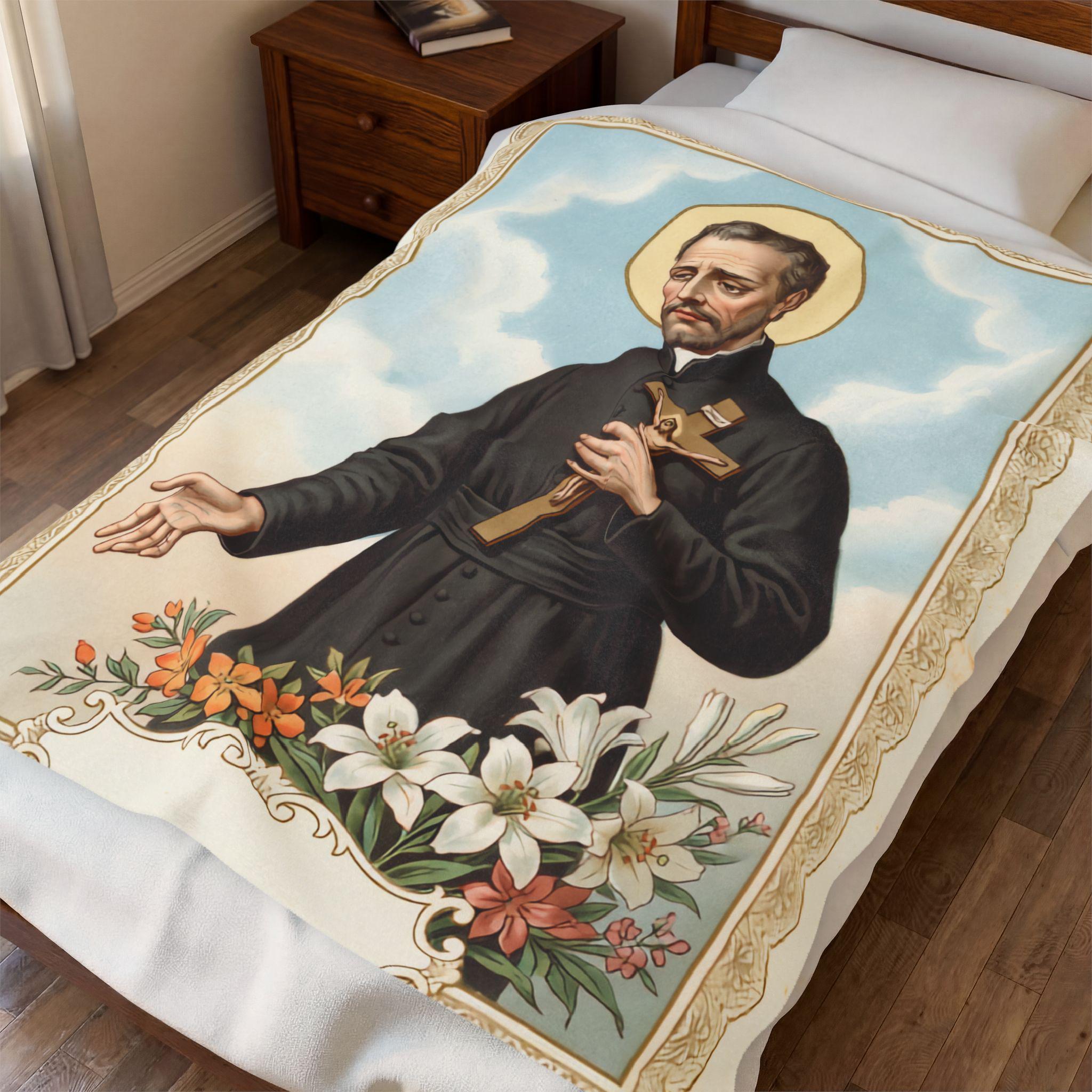Saint Peter Claver Plush Throw Blanket, Catholic Priest Missionary Gift, Soft Velveteen Sacred Art