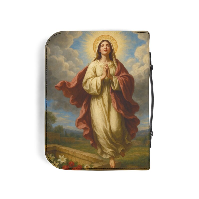 Assumption of Mary Bible Cover, Catholic Gift for Mom or Confirmation, Marian PU Leather Zip Bible Case image 17
