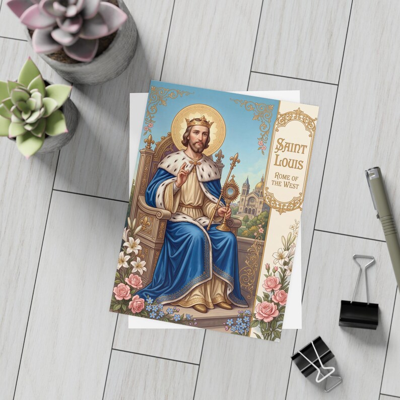 Saint Louis Note Cards, Traditional Catholic Stationery, King Louis IX Devotional Gift, Fulton Sheen Beatification 2026 image 6