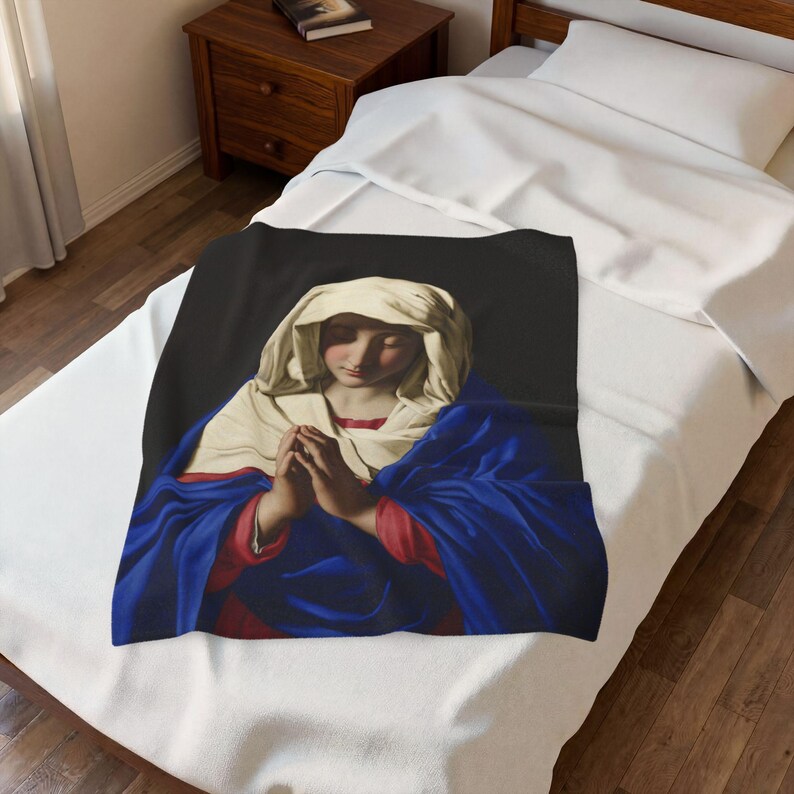 Virgin Mary Prayer Blanket, Catholic Marian Devotional Throw, Our Lady Gift for Mom, Confirmation, Christmas image 3