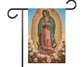 Bandera de jardín de Nuestra Señora de Guadalupe, estandarte católico para exteriores, regalo de decoración mariana para el jardín