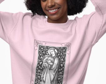 Our Lady Madonna Sweatshirt, Catholic Marian Gift, Vintage Religious Art Crewneck for Women