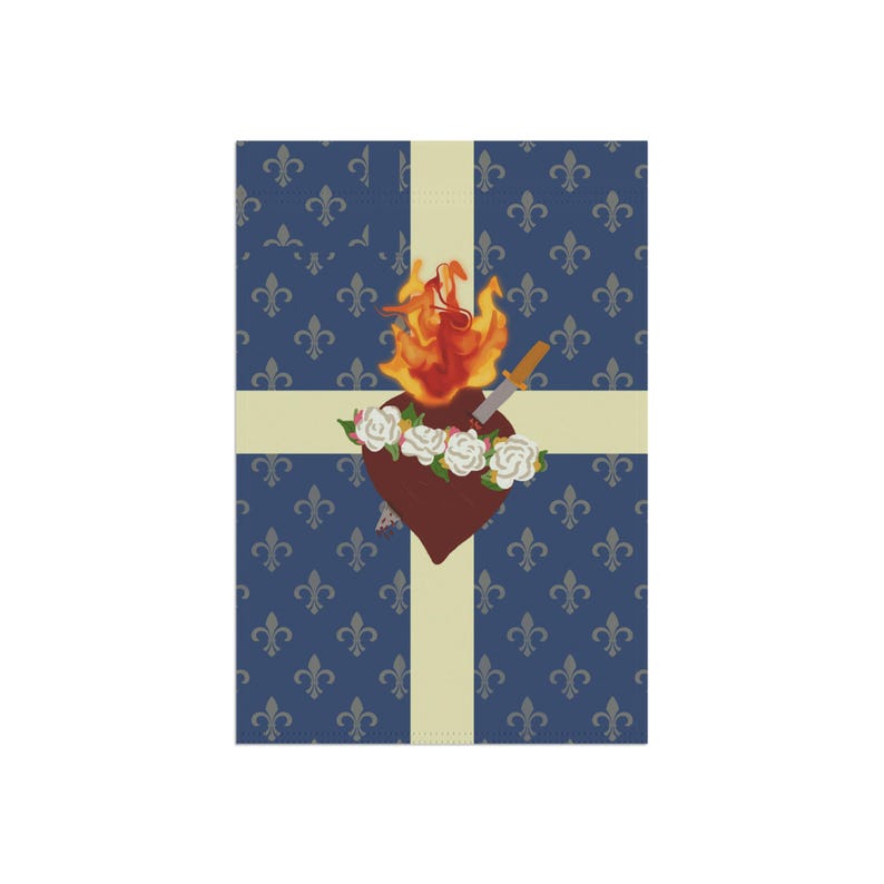Immaculate Heart of Mary Flag / Garden Banner - French Blue, Catholic Devotion, Outdoor Decor image 3