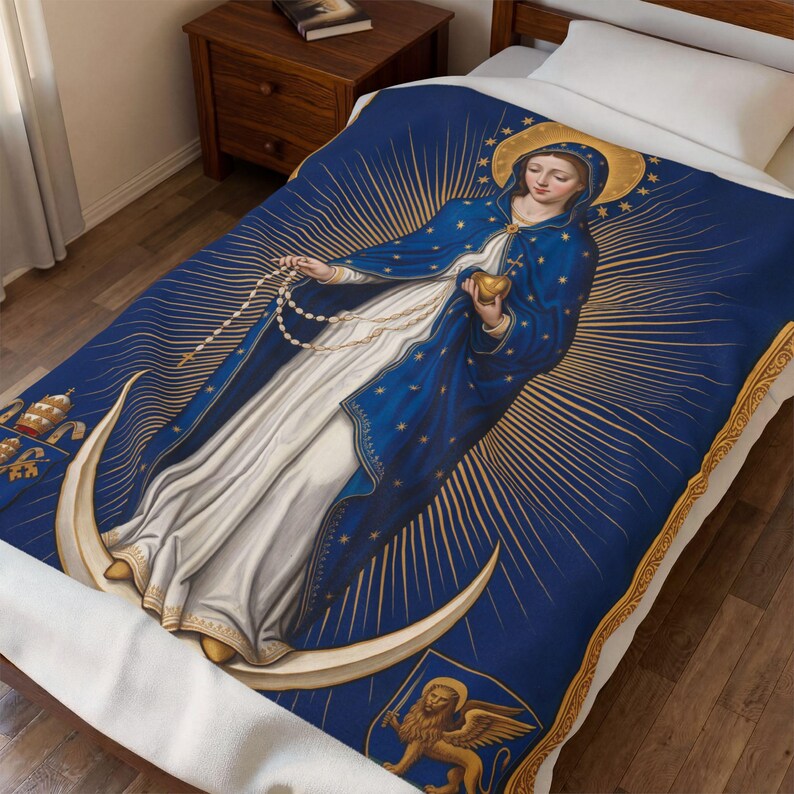Blessed Virgin Mary Birthday Blanket, Nativity of Mary Feast Day Throw, September 8 Marian Gift for Catholic Home image 1